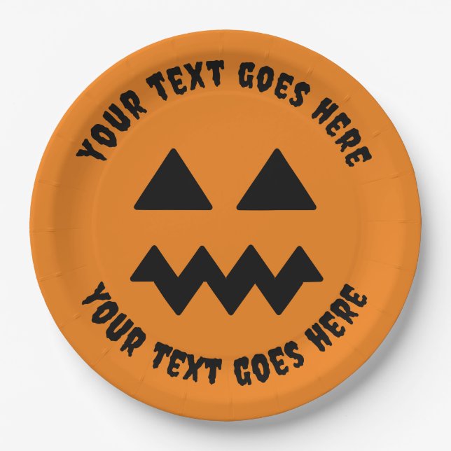 Plato De Papel Personalizado Halloween Calabaza Naranja Papel Pla (Anverso)