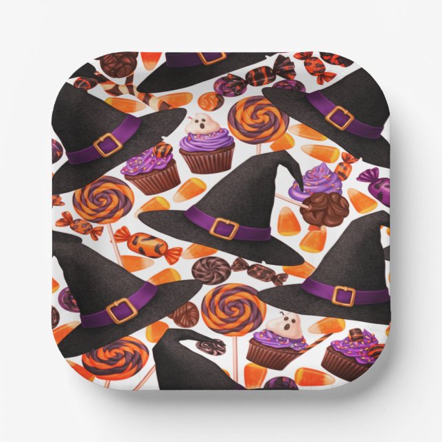 Plato De Papel Personalizado Halloween Witches Candy (Anverso)
