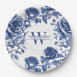Plato De Papel Personalizado Heirloom Rosa Colección Rosa azul