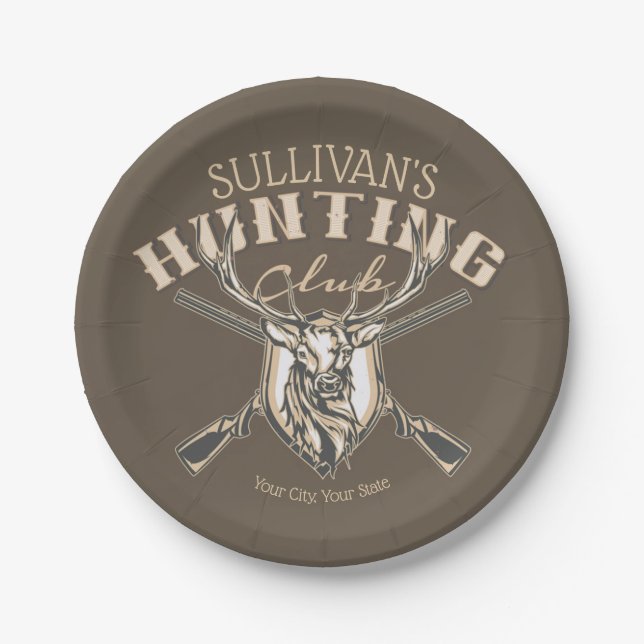 Plato De Papel Personalizado Hunter NAME Deer Trophy Club de Caza (Anverso)