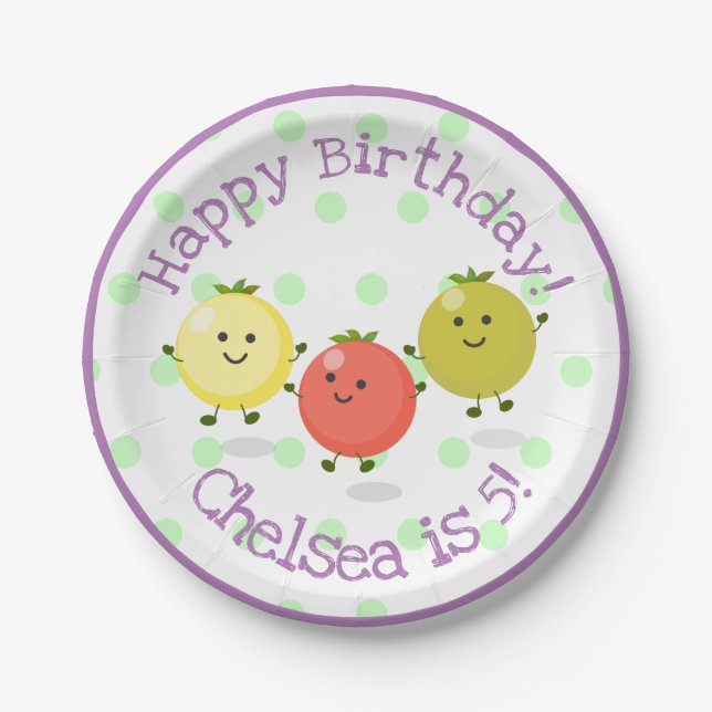 Plato De Papel Personalizado ilustracion de amigos de tomate de c (Anverso)