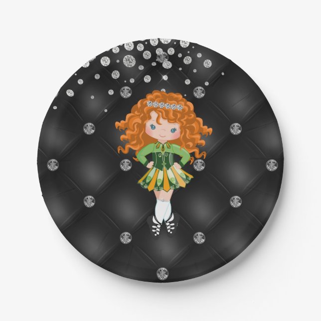 Plato De Papel Personalizado Irlandés Dance Redhead Chica Green,  (Anverso)