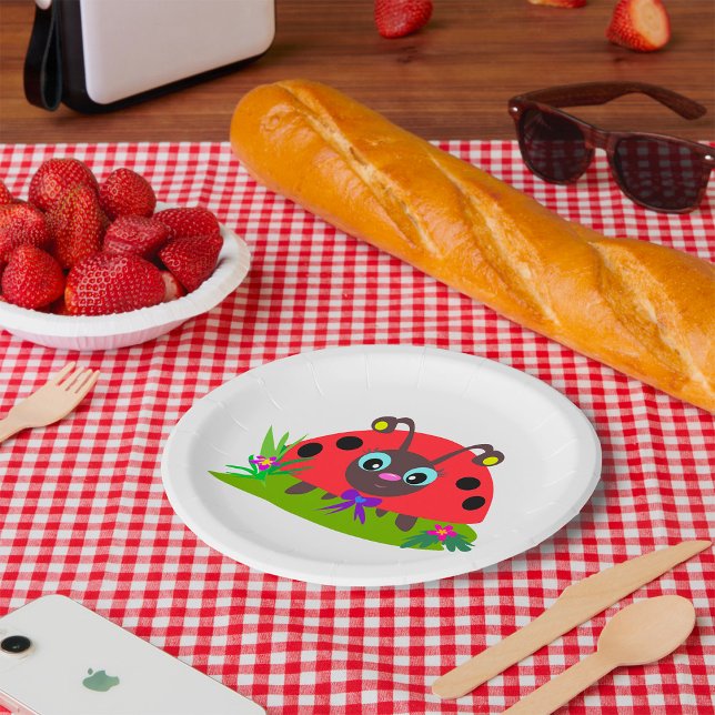 Plato De Papel Personalizado Ladybug Bow and Flowers (Subido por el creador)