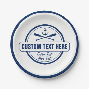 Plato De Papel Personalizado Lake, Beach House y Boat Nautical An