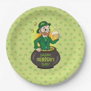 Plato De Papel Personalizado leprechaun en una olla de oro sosten