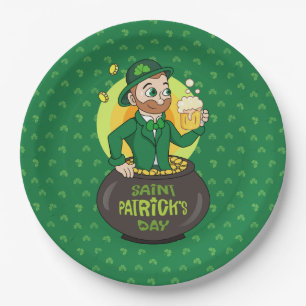 Plato De Papel Personalizado leprechaun en una olla de oro sosten