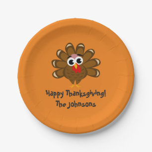 Plato De Papel Personalizado lindo feliz del pavo del fiesta de