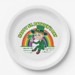 Plato De Papel Personalizado lindo leprechaun con shamrock y arco