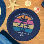 Plato De Papel Personalizado lindo Sorority Pledge Week Beach Fie<br><div class="desc">Este lindo plato tropical de papel para la puesta de sol de la palmera es la adición perfecta a una semana de compromiso o fiesta de vacaciones de primavera con sus amigos universitarios o unas divertidas vacaciones en barco de crucero con la familia. Personalice un conjunto de tazas personalizadas para...</div>