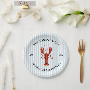 Plato De Papel Personalizado Lobster Boil Banda Azul Náutica
