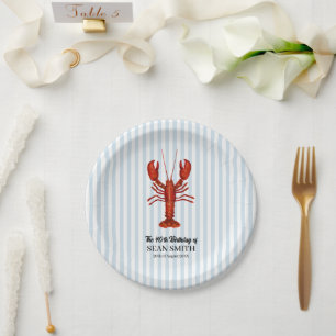 Plato De Papel Personalizado Lobster Boil Banda Azul Náutica