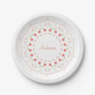 Plato de papel personalizado Mandala floral de mel