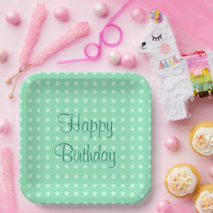 Plato De Papel Personalizado Mint Green Template Happy Birday Tex