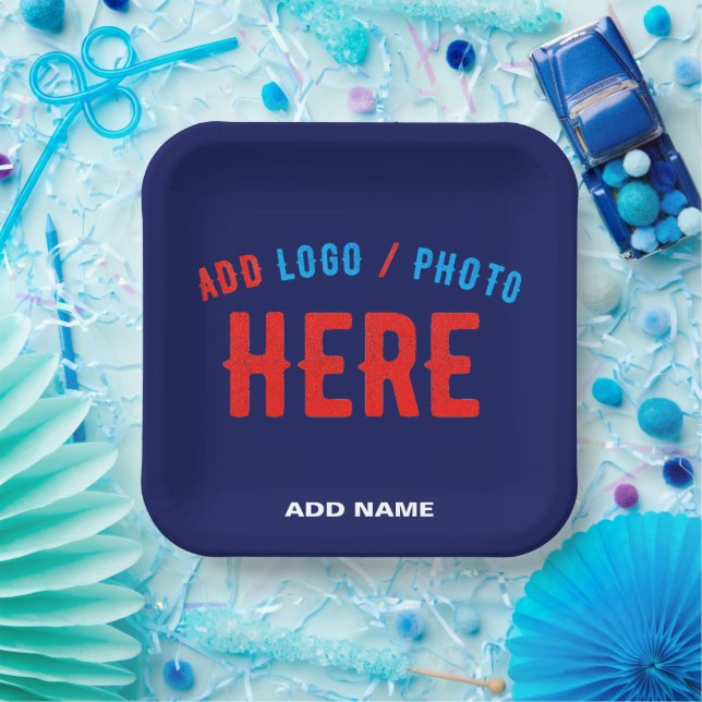 PLATO DE PAPEL PERSONALIZADO MODERNO ELEGANTE NAVY AZUL VERIFICAD (Fiesta)