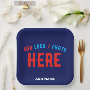 PLATO DE PAPEL PERSONALIZADO MODERNO ELEGANTE NAVY AZUL VERIFICAD