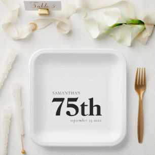 Plato De Papel Personalizado moderno negrita Texto negro 75º Nomb