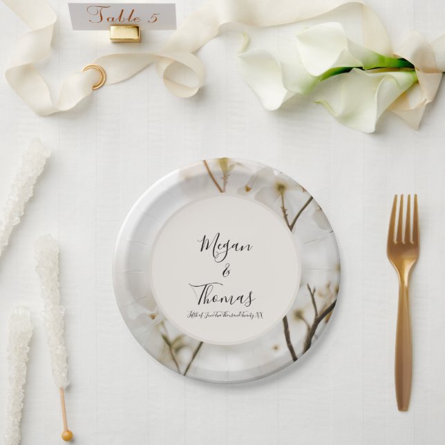 Plato De Papel Personalizado Moderno y suave floral elegante Boda (Boda)