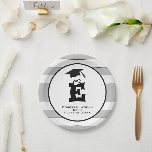 Plato De Papel Personalizado Monograma Grado de papel blanco gris (Boda)