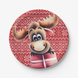 Plato De Papel Personalizado Moose con regalo de Navidades