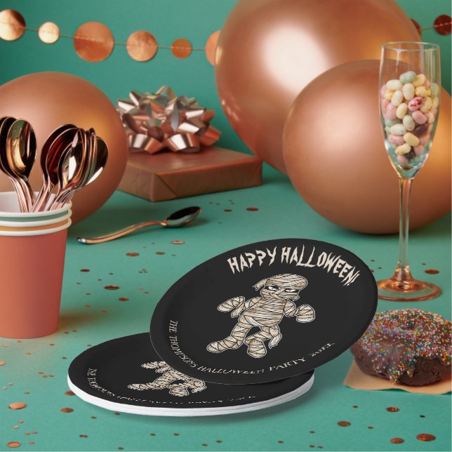 Plato De Papel Personalizado Mummy Personalizable Halloween Event (Multi)