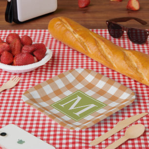 Plato De Papel Personalizado Naranja Calabaza Verde Picnic Gingha