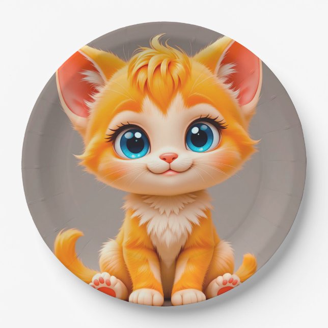 Plato De Papel Personalizado Naranja Kitten (Anverso)