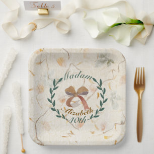 Plato De Papel Personalizado natural clásico flores prensadas kra