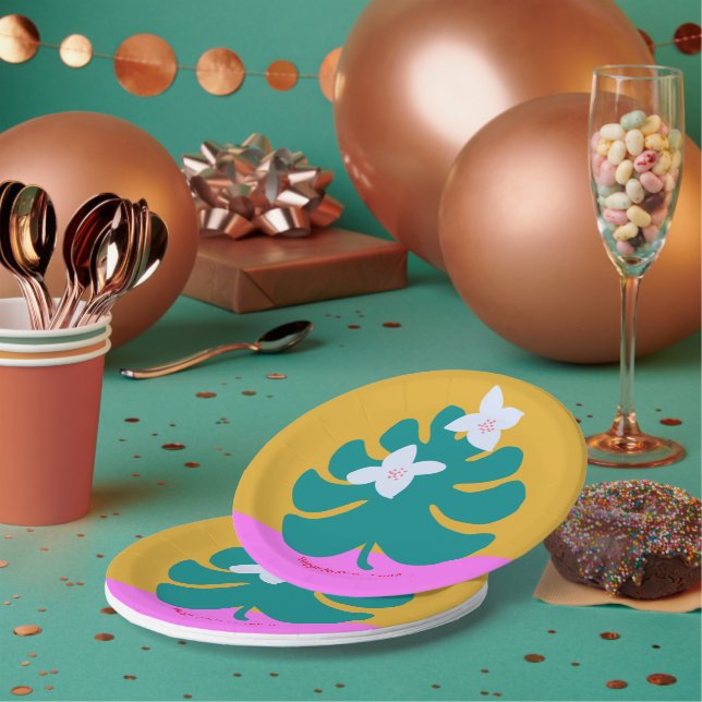 Plato De Papel Personalizado nombre de palma cumpleaños placa de  (Multi)