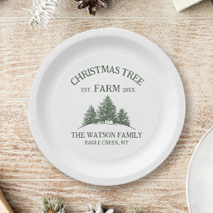 Plato De Papel Personalizado Nombre Familia Navidad Árbol Granja 