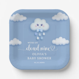 Plato De Papel Personalizado nube blanca esponjosa 9 ducha de beb