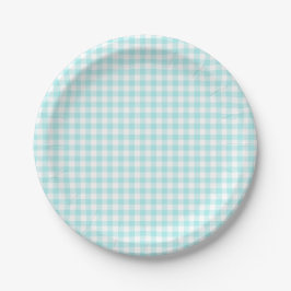 Plato De Papel Personalizado Pale Turquoise Gingham