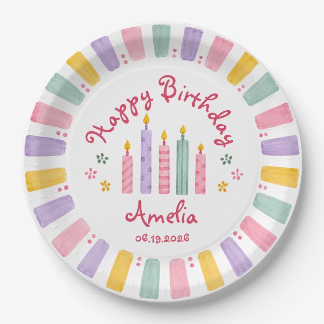 Plato de papel personalizado para cumpleaños feliz (Anverso)