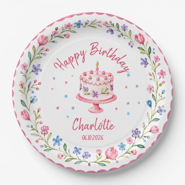Plato de papel personalizado para cumpleaños niña (Anverso)
