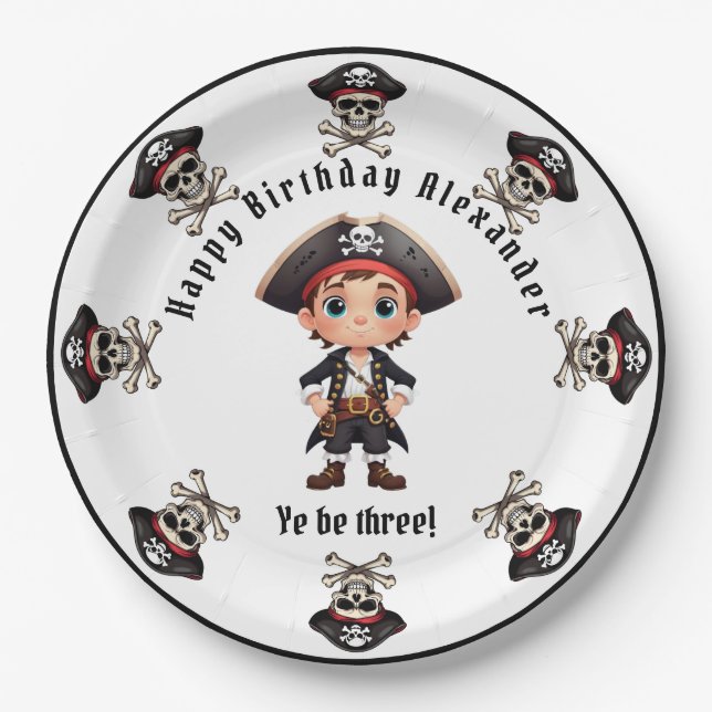 Plato de papel personalizado para fiesta de pirata (Anverso)