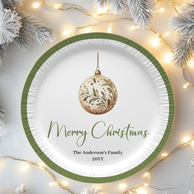 Plato de papel personalizado para Navidad minimali (Modern Minimal Christmas Custom Family Paper Plates)