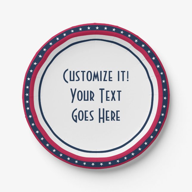 Plato De Papel Personalizado Patriot Stars Red White Paper Placa (Anverso)