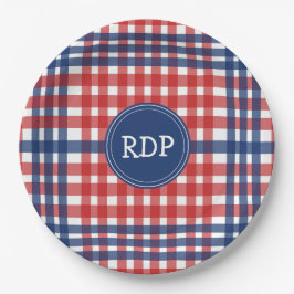 Plato De Papel Personalizado Patriótico Rojo Blanco y Blue Plaid