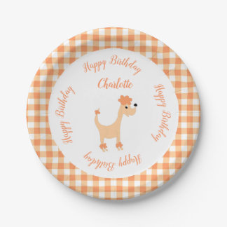 Plato De Papel Personalizado peach poodle Posh Paws gingham cumpl