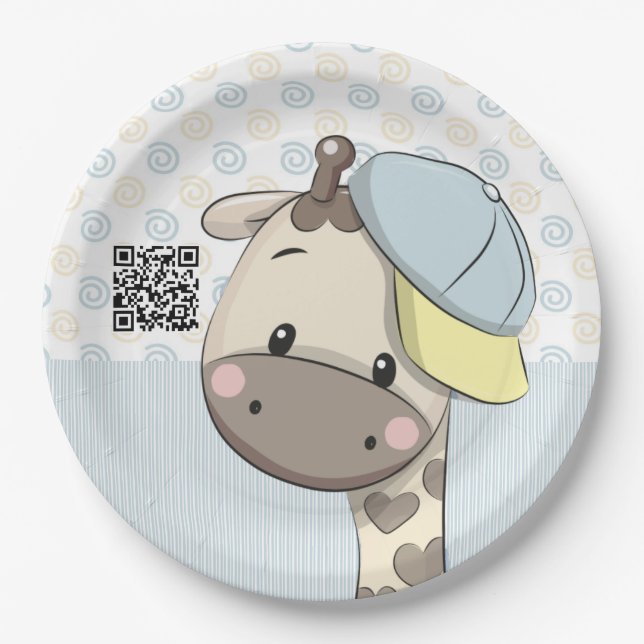 Plato De Papel Personalizado Personalizado Baby Boy Giraffe (Anverso)