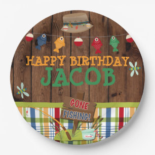 Plato De Papel Personalizado pescando a la fiesta de cumpleaños