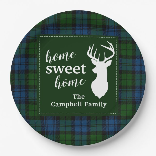 Plato De Papel Personalizado Plaid Tartan Clan Campbell Military (Anverso)