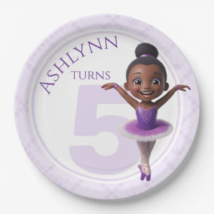 Plato De Papel Personalizado Purple Ballerina para Chicas Cumplea