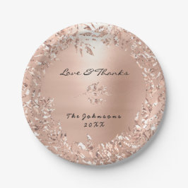 Plato De Papel Personalizado Purpurina floral rosa rosa rosa dora