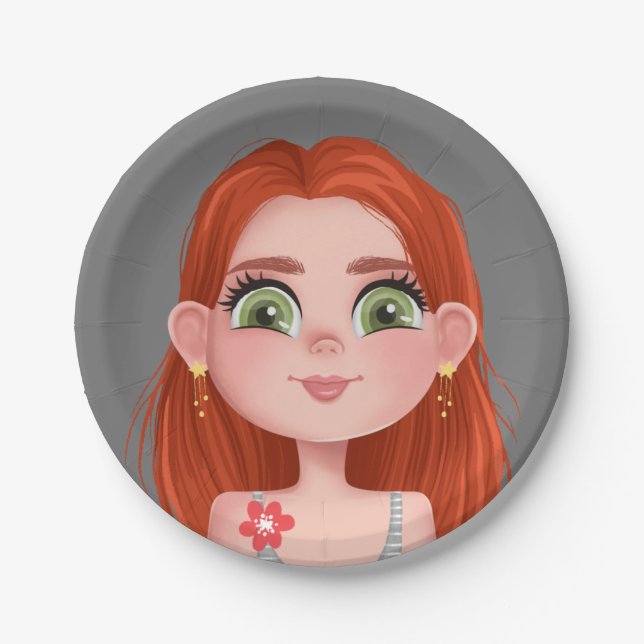 Plato De Papel Personalizado Redhead Chica Por Cumpleaños (Anverso)