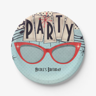 Plato De Papel Personalizado retro de la fiesta de cumpleaños de