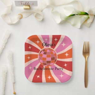 Plato De Papel Personalizado Retro Disco Baloncesto Bachelorette