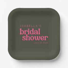 Plato De Papel Personalizado Retro Groovy Green Bridal Shower