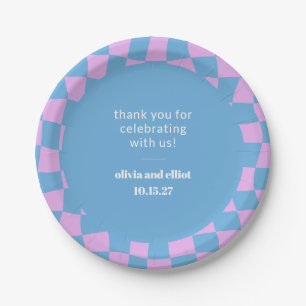 Plato De Papel Personalizado Retro Purple Checkerboard Ducha Pare