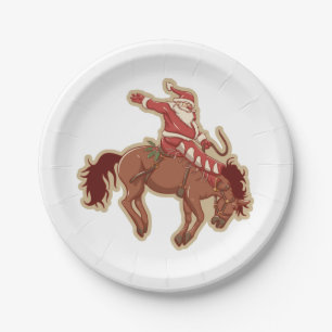 Plato De Papel Personalizado rojo santa claus riding a caballo