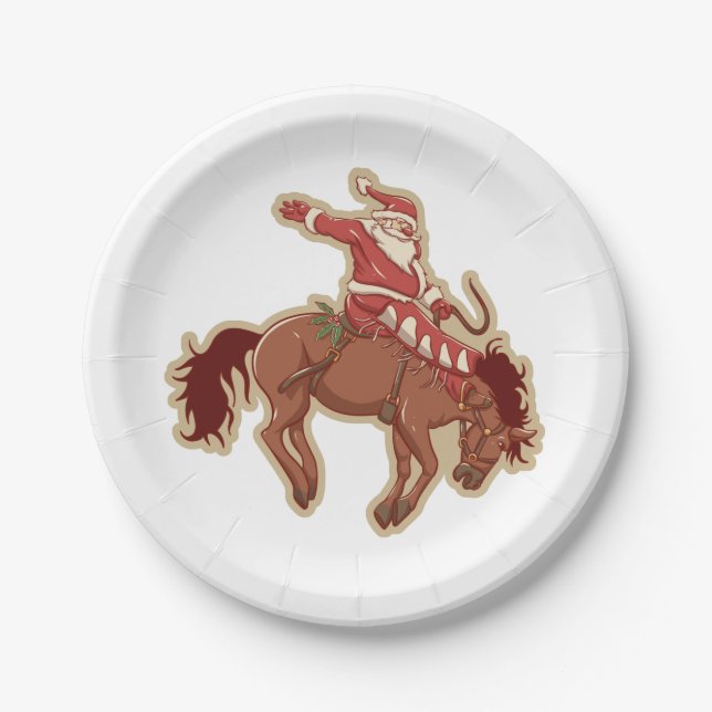 Plato De Papel Personalizado rojo santa claus riding a caballo (Anverso)